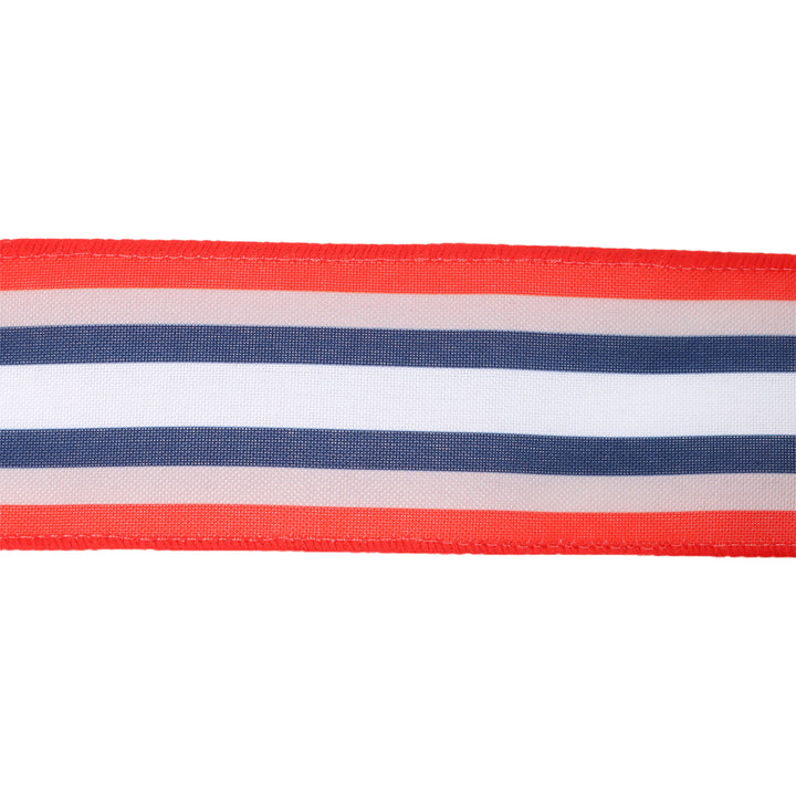 2 1/2 Wired Ribbon | Red/Natural/Blue/White Stripe | 10 Yard Roll