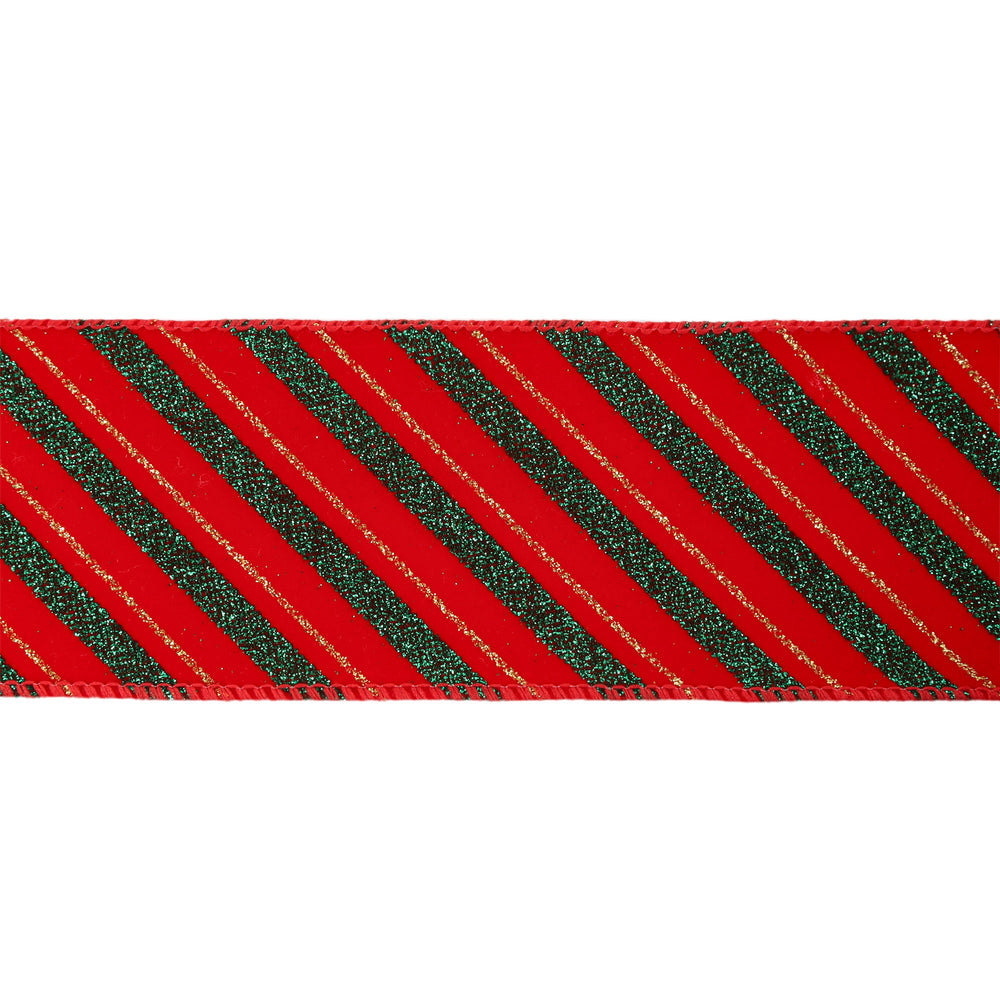 2 1/2" Wired Ribbon | Green Stripe on Red | 10 Yard Roll LaRibbons and Crafts