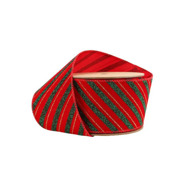 2 1/2" Wired Ribbon | Green Stripe on Red | 10 Yard Roll LaRibbons and Crafts