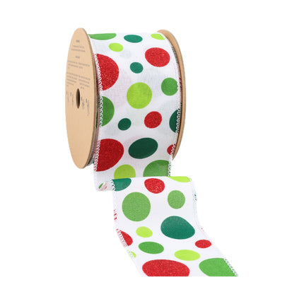 2 1/2" Wired Ribbon | Irregular Dots on White | 10 Yard Roll LaRibbons and Crafts