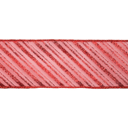 2 1/2" Wired Ribbon | Red Stripe on Red Sheer | 10 Yard Roll LaRibbons and Crafts