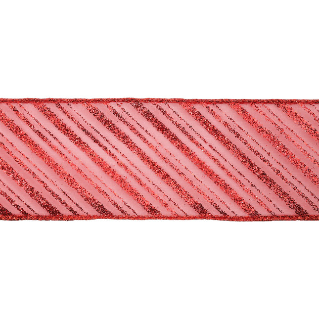 2 1/2" Wired Ribbon | Red Stripe on Red Sheer | 10 Yard Roll LaRibbons and Crafts