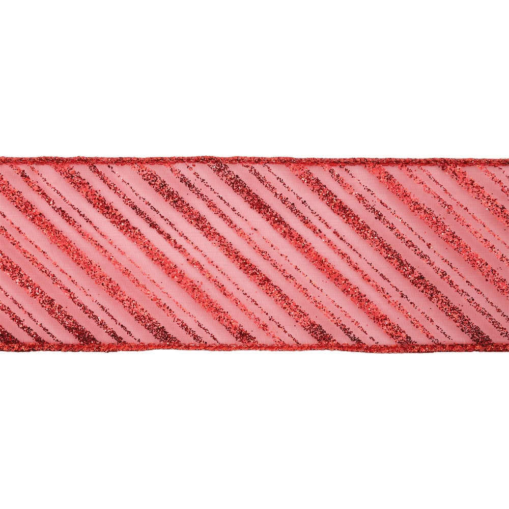 2 1/2" Wired Ribbon | Red Stripe on Red Sheer | 10 Yard Roll LaRibbons and Crafts