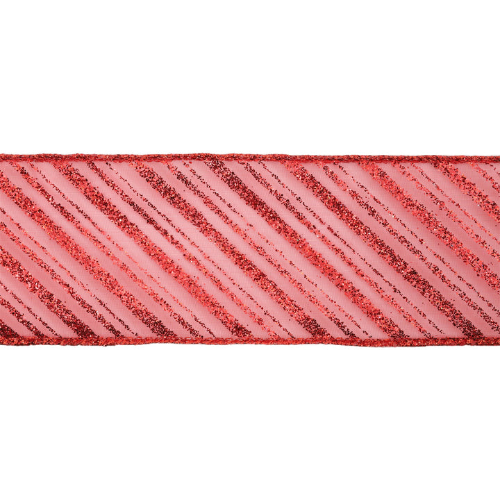 2 1/2" Wired Ribbon | Red Stripe on Red Sheer | 10 Yard Roll LaRibbons and Crafts