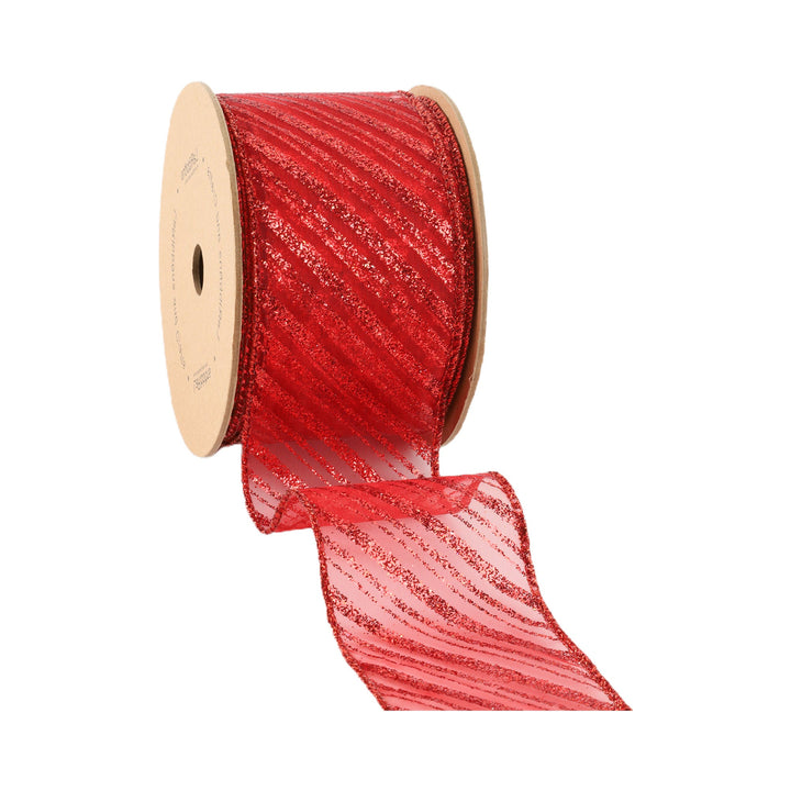 2 1/2" Wired Ribbon | Red Stripe on Red Sheer | 10 Yard Roll LaRibbons and Crafts