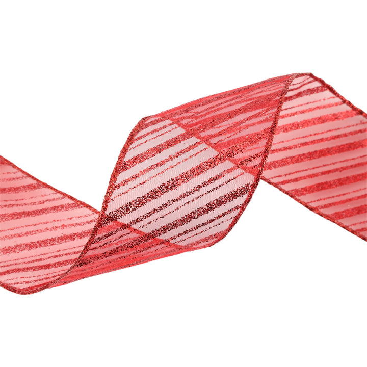 2 1/2" Wired Ribbon | Red Stripe on Red Sheer | 10 Yard Roll LaRibbons and Crafts