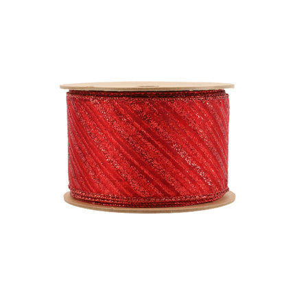 2 1/2" Wired Ribbon | Red Stripe on Red Sheer | 10 Yard Roll LaRibbons and Crafts
