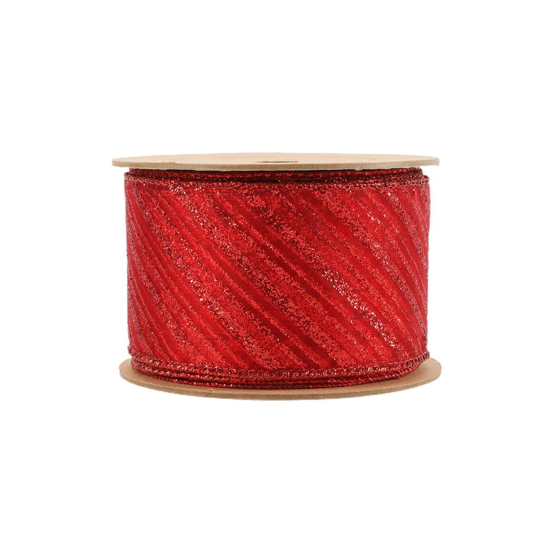2 1/2" Wired Ribbon | Red Stripe on Red Sheer | 10 Yard Roll LaRibbons and Crafts