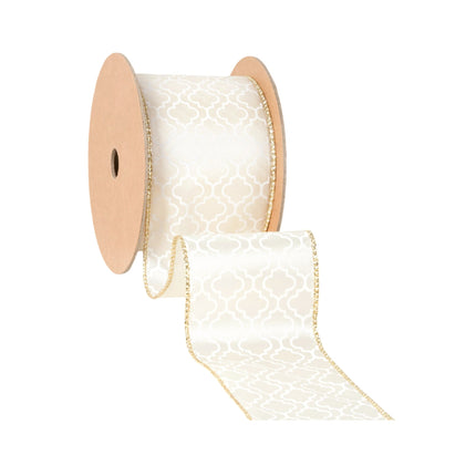 2 1/2" Wired Ribbon | Geometry on Ivory | 10 Yard Roll LaRibbons and Crafts