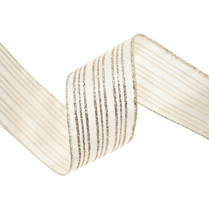 2 1/2" Wired Ribbon | Gold Stripe on Buttercup | 10 Yard Roll LaRibbons and Crafts