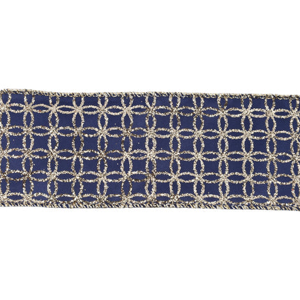 2 1/2" Wired Ribbon | Gold Circle on Dark Blue | 10 Yard Roll LaRibbons and Crafts