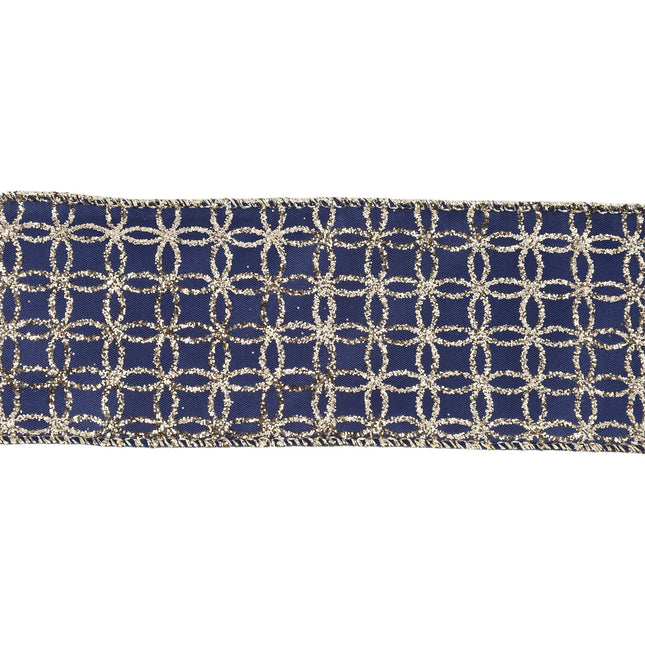 2 1/2" Wired Ribbon | Gold Circle on Dark Blue | 10 Yard Roll LaRibbons and Crafts
