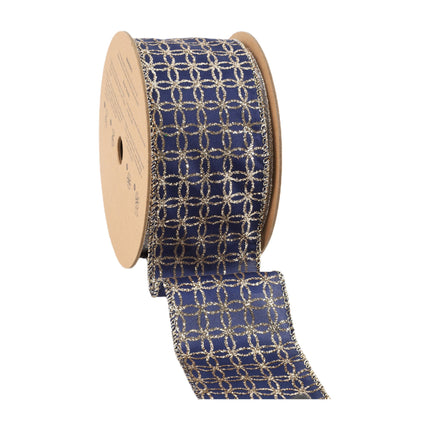 2 1/2" Wired Ribbon | Gold Circle on Dark Blue | 10 Yard Roll LaRibbons and Crafts
