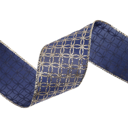 2 1/2" Wired Ribbon | Gold Circle on Dark Blue | 10 Yard Roll LaRibbons and Crafts
