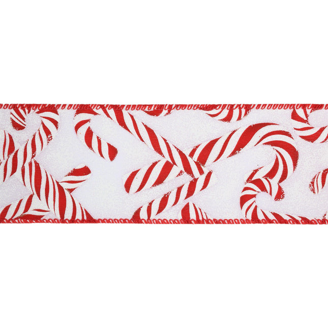 2 1/2" Wired Ribbon | Candy Cane on White | 10 Yard Roll LaRibbons and Crafts