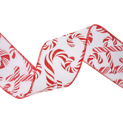 2 1/2" Wired Ribbon | Candy Cane on White | 10 Yard Roll LaRibbons and Crafts