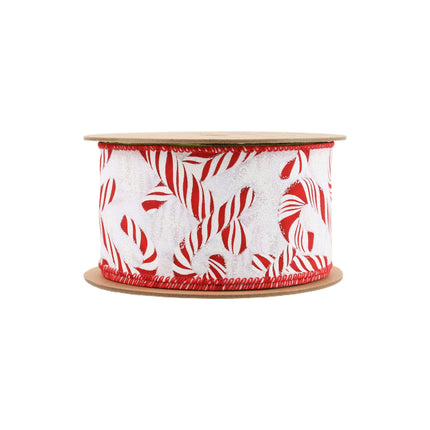 2 1/2" Wired Ribbon | Candy Cane on White | 10 Yard Roll LaRibbons and Crafts