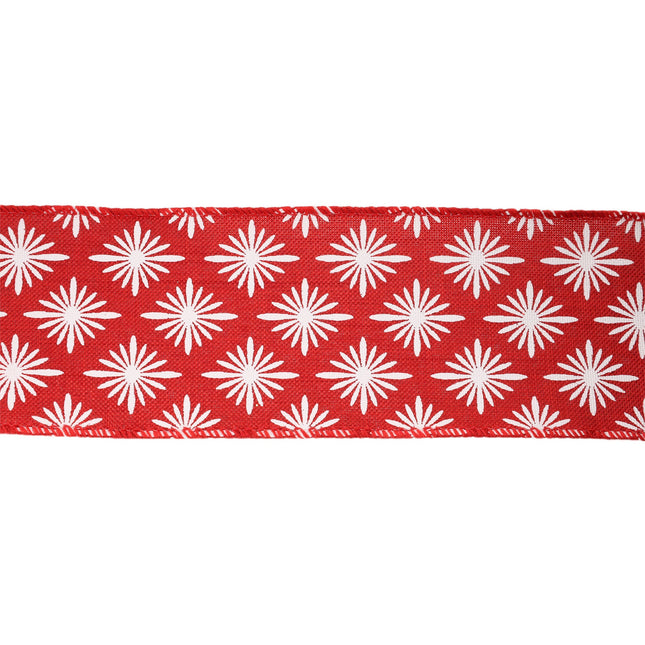 2 1/2" Wired Ribbon | White Square Flower on Red | 10 Yard Roll LaRibbons and Crafts