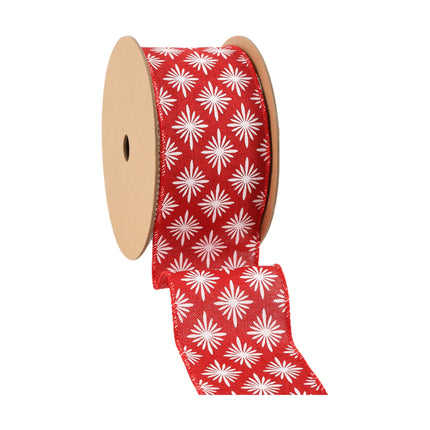 2 1/2" Wired Ribbon | White Square Flower on Red | 10 Yard Roll LaRibbons and Crafts