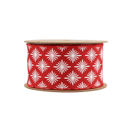 2 1/2" Wired Ribbon | White Square Flower on Red | 10 Yard Roll LaRibbons and Crafts