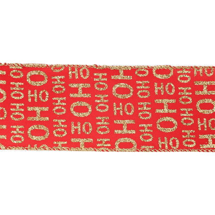2 1/2" Wired Ribbon | Gold Ho Ho Ho on Red | 10 Yard Roll LaRibbons and Crafts