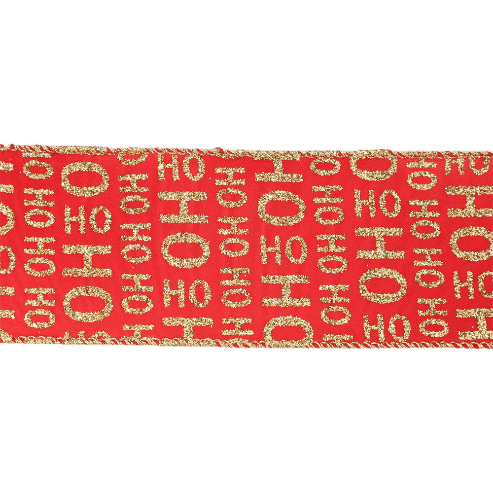 2 1/2" Wired Ribbon | Gold Ho Ho Ho on Red | 10 Yard Roll LaRibbons and Crafts
