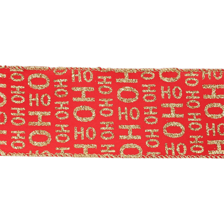 2 1/2" Wired Ribbon | Gold Ho Ho Ho on Red | 10 Yard Roll LaRibbons and Crafts