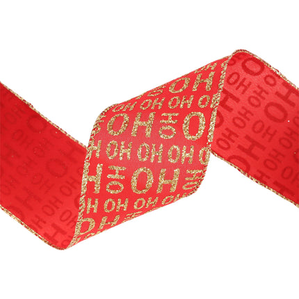 2 1/2" Wired Ribbon | Gold Ho Ho Ho on Red | 10 Yard Roll LaRibbons and Crafts