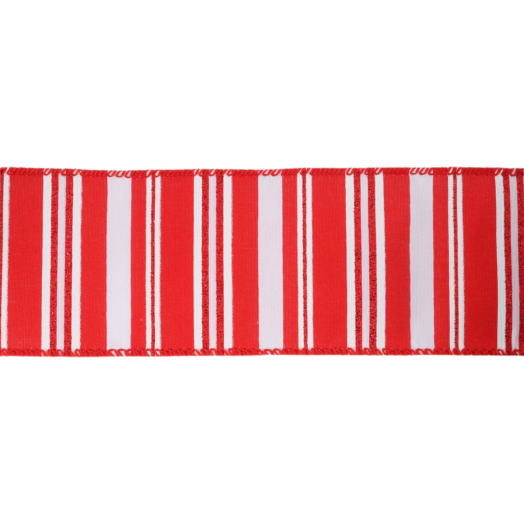 2 1/2" Wired Ribbon | White Stripe on Red | 10 Yard Roll LaRibbons and Crafts