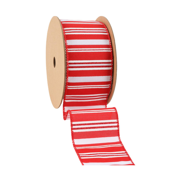 2 1/2" Wired Ribbon | White Stripe on Red | 10 Yard Roll LaRibbons and Crafts