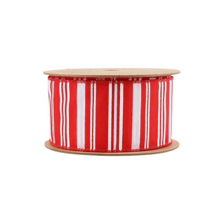 2 1/2" Wired Ribbon | White Stripe on Red | 10 Yard Roll LaRibbons and Crafts
