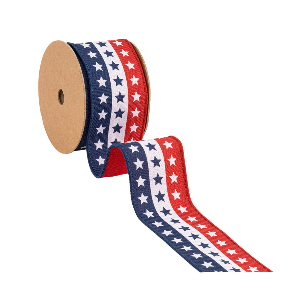 2 1/2" Wired Ribbon | Tri-Stripe Stars | 10 Yard Roll