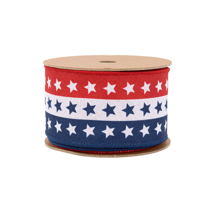 2 1/2" Wired Ribbon | Tri-Stripe Stars | 10 Yard Roll