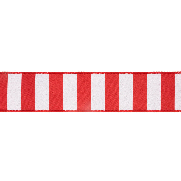 2 1/2" Wired Ribbon | Cabana Horizontal Stripe Red | 10 Yard Spool