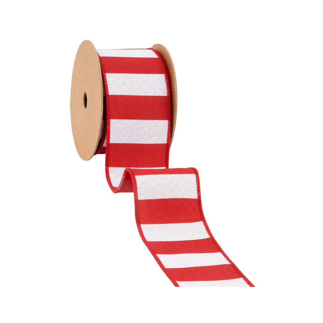 2 1/2" Wired Ribbon | Cabana Horizontal Stripe Red | 10 Yard Spool