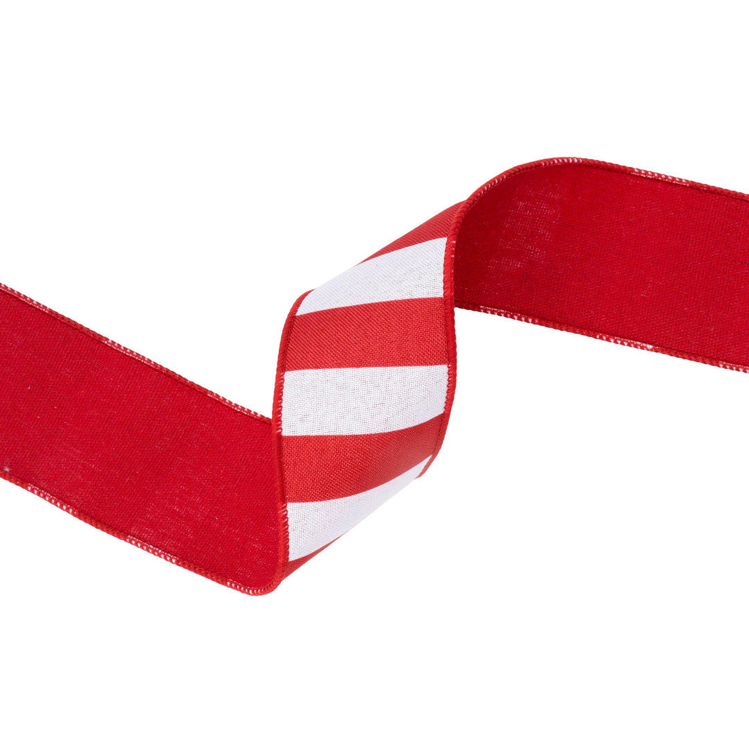 2 1/2" Wired Ribbon | Cabana Horizontal Stripe Red | 10 Yard Spool