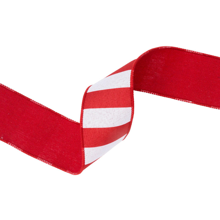 2 1/2" Wired Ribbon | Cabana Horizontal Stripe Red | 10 Yard Spool