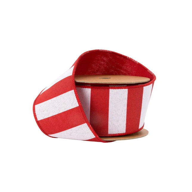 2 1/2" Wired Ribbon | Cabana Horizontal Stripe Red | 10 Yard Spool LaRibbons and Crafts