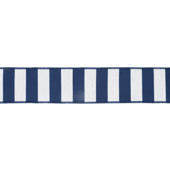 2 1/2" Wired Ribbon | Cabana Horizontal Stripe Navy | 10 Yard Spool