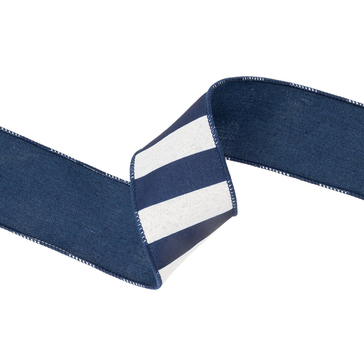 2 1/2" Wired Ribbon | Cabana Horizontal Stripe Navy | 10 Yard Spool