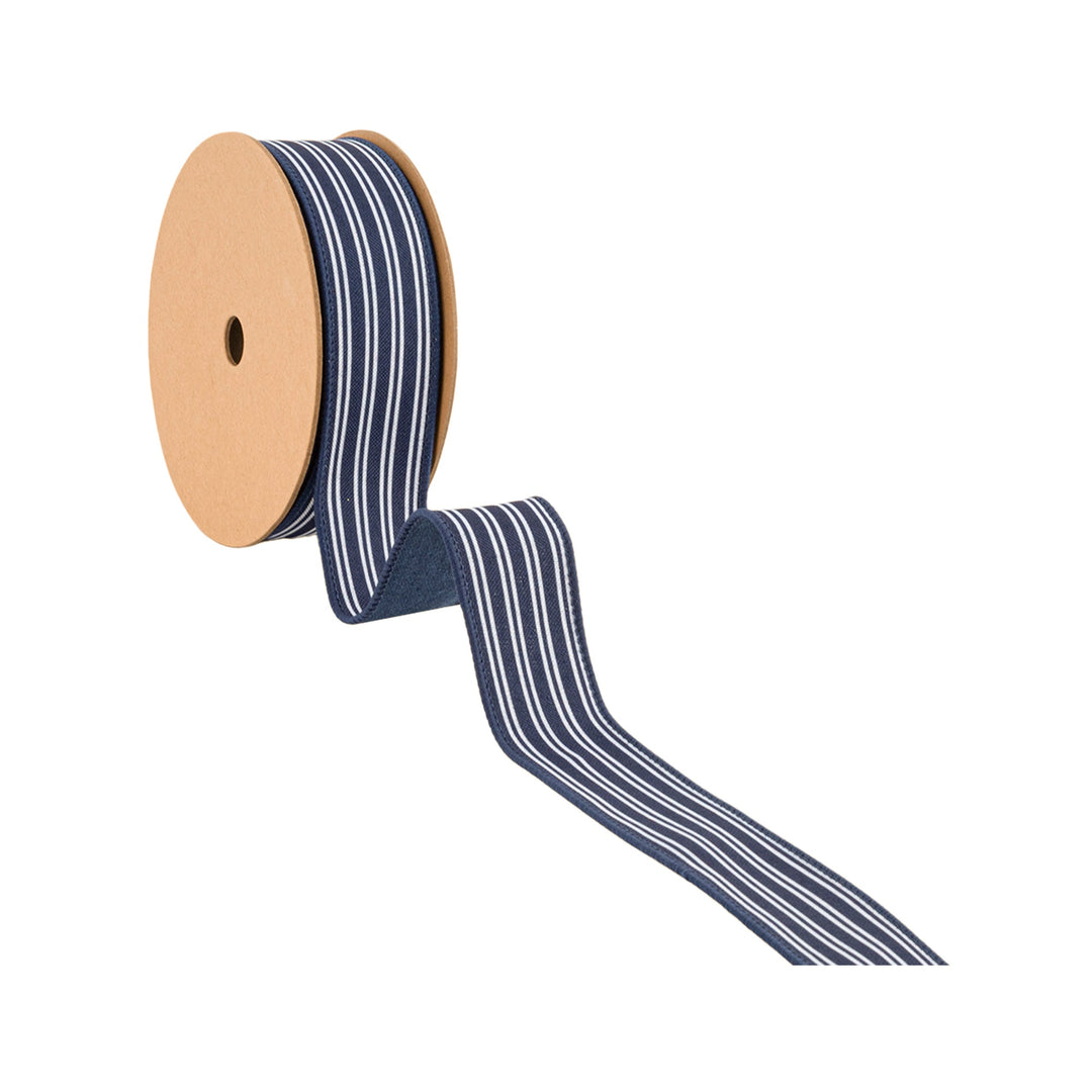 1 1/2" Wired RIbbon | Ticking Stripe Navy | 10 Yard Roll