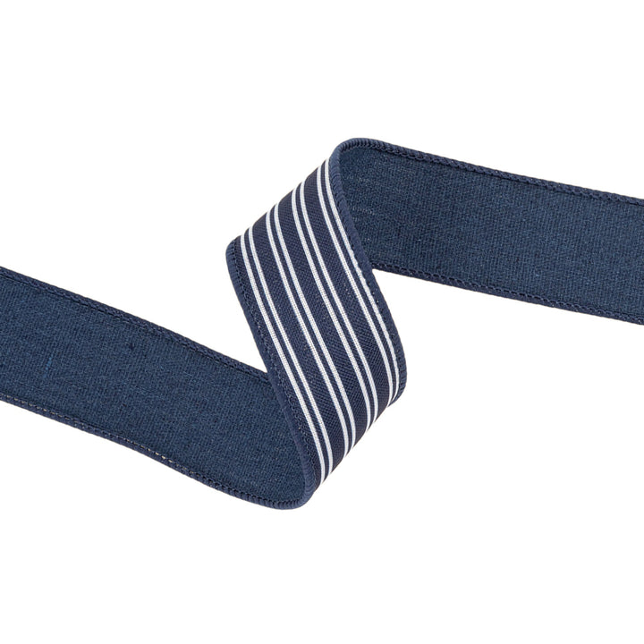 1 1/2" Wired RIbbon | Ticking Stripe Navy | 10 Yard Roll