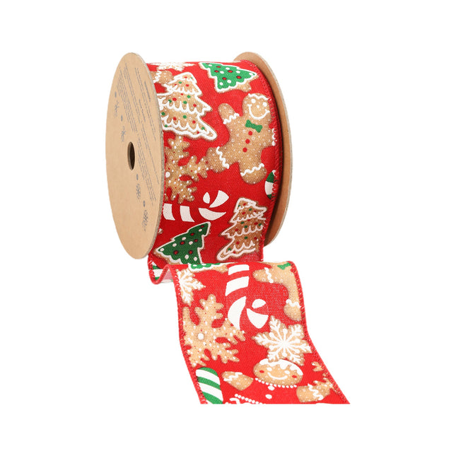 2 1/2" Wired Ribbon | Gingerbread Cookies and Candies on Red | 10 Yard Roll LaRibbons and Crafts