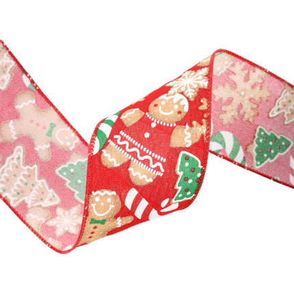 2 1/2" Wired Ribbon | Gingerbread Cookies and Candies on Red | 10 Yard Roll LaRibbons and Crafts