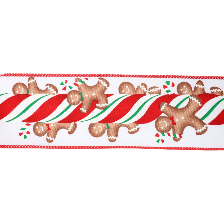 2 1/2" Wired Ribbon | Gingerbread on Peppermint Stick | 10 Yard Roll