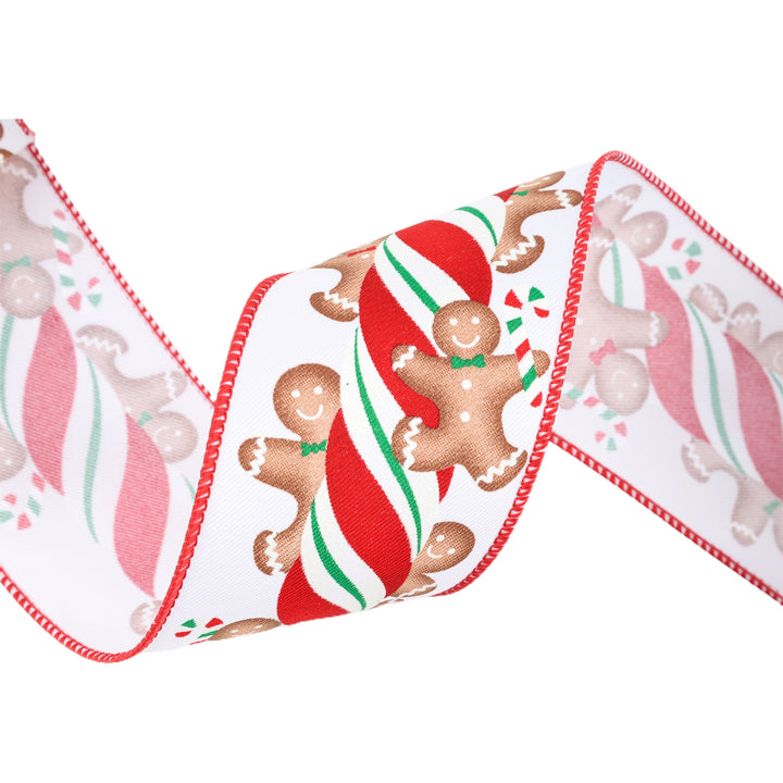 2 1/2" Wired Ribbon | Gingerbread on Peppermint Stick | 10 Yard Roll