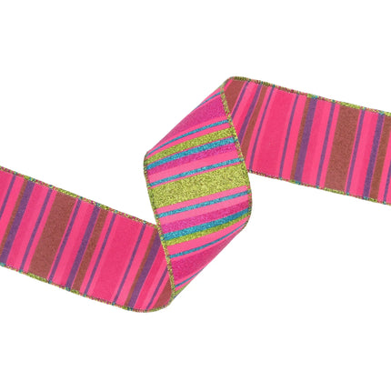 Bold neon glitter stripe 2 1/2" wired ribbon, great for adding a fun pop of color to wreaths and event displays.