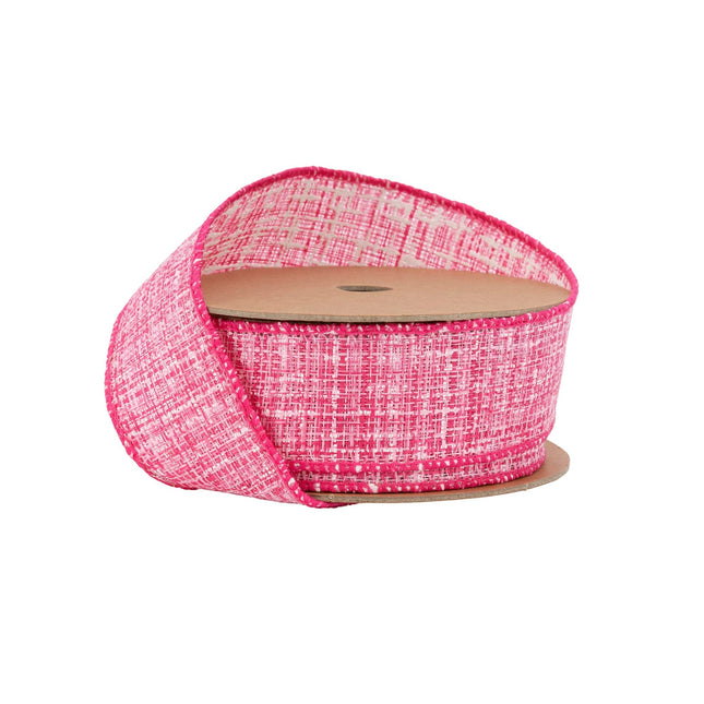 1 1/2" Wired Ribbon | Faux Tweed Pink and White | 10 Yard Roll LaRibbons Wholesale