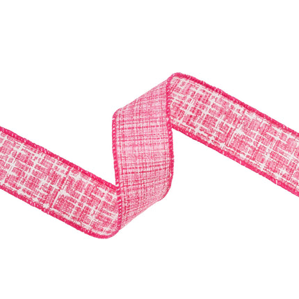 1 1/2" Wired Ribbon | Faux Tweed Pink and White | 10 Yard Roll LaRibbons Wholesale