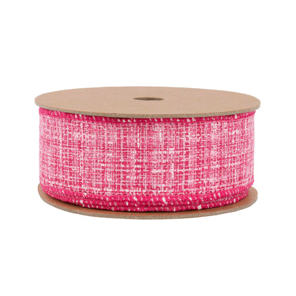 1 1/2" Wired Ribbon | Faux Tweed Pink and White | 10 Yard Roll LaRibbons Wholesale